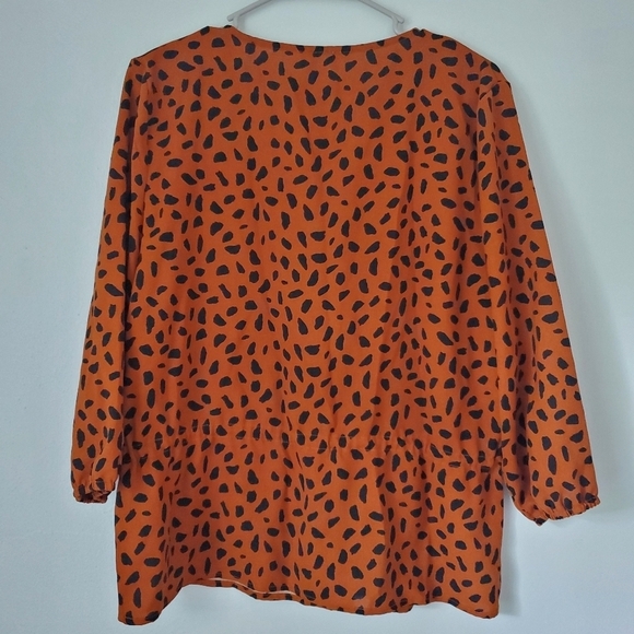 Everly Burnt Rust Speckled Black Spotted 3/4 Sleeve Blouse - Picture 3 of 3